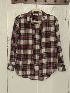 Madewell Plaid Button-Up in Burgundy, Green & Cream